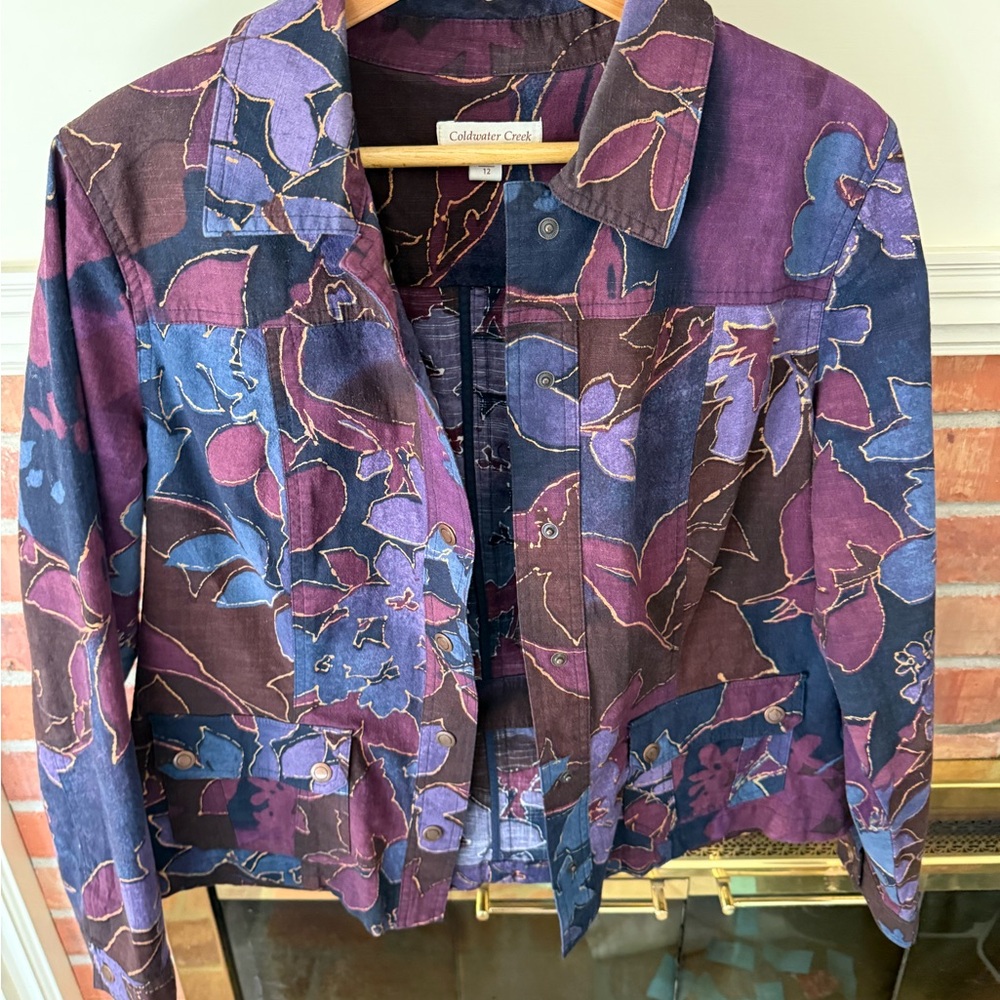 Coldwater Creek Floral Jean Jacket in Purple, Blue & Brown